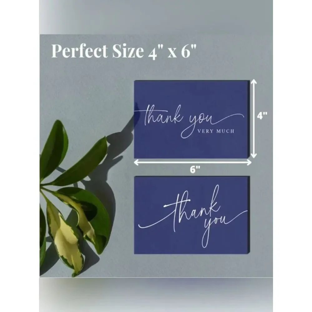 Navy Thank You Cards-White Script Pack Folded Notes